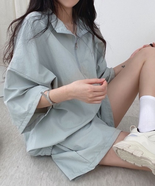 SHEENA(シーナ)の「【セットアップ】スタンドハーフジップトップス×ハーフパンツSET(セットアップ・レディース・ライトグレー/ブラック/ベージュ/ネイビー/カーキ/ブルー系その他・M)」の6枚目の写真