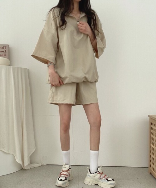 SHEENA(シーナ)の「【セットアップ】スタンドハーフジップトップス×ハーフパンツSET(セットアップ・レディース・ライトグレー/ブラック/ベージュ/ネイビー/カーキ/ブルー系その他・M)」の21枚目の写真