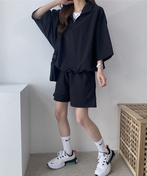 SHEENA(シーナ)の「【セットアップ】スタンドハーフジップトップス×ハーフパンツSET(セットアップ・レディース・ライトグレー/ブラック/ベージュ/ネイビー/カーキ/ブルー系その他・M)」の20枚目の写真