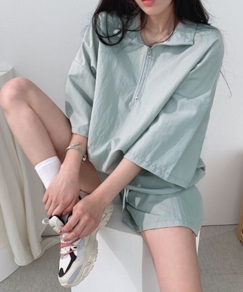 SHEENA(シーナ)の「【セットアップ】スタンドハーフジップトップス×ハーフパンツSET(セットアップ・レディース・ライトグレー/ブラック/ベージュ/ネイビー/カーキ/ブルー系その他・M)」の17枚目の写真