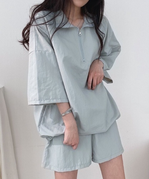 SHEENA(シーナ)の「【セットアップ】スタンドハーフジップトップス×ハーフパンツSET(セットアップ・レディース・ライトグレー/ブラック/ベージュ/ネイビー/カーキ/ブルー系その他・M)」の15枚目の写真