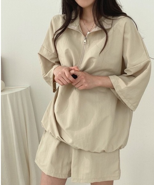 SHEENA(シーナ)の「【セットアップ】スタンドハーフジップトップス×ハーフパンツSET(セットアップ・レディース・ライトグレー/ブラック/ベージュ/ネイビー/カーキ/ブルー系その他・M)」の10枚目の写真