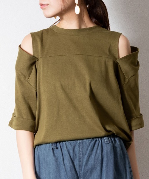 atONE（アットワン）の「atONE オープンショルダー半袖Tシャツ（Tシャツ/カットソー・レディース・ブラック系その他/杢グレー/カーキ/オフホワイト・4L～5L/LL～3L/M-L）」の21枚目の写真