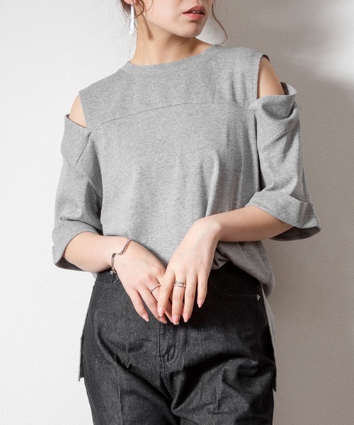 atONE（アットワン）の「atONE オープンショルダー半袖Tシャツ（Tシャツ/カットソー・レディース・ブラック系その他/杢グレー/カーキ/オフホワイト・4L～5L/LL～3L/M-L）」の15枚目の写真
