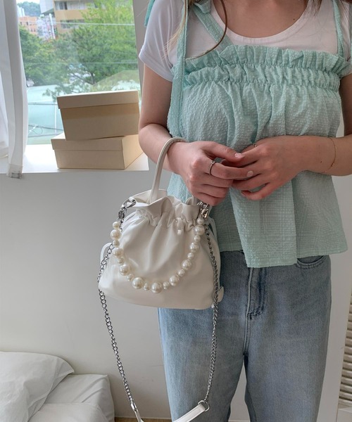 cream creme（クリームクレーム）の「パールバケットバッグ（トートバッグ・レディース・ブラック/ホワイト/カーキ/イエロー・FREE）」の18枚目の写真