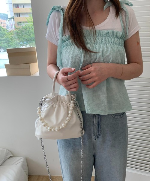 cream creme（クリームクレーム）の「パールバケットバッグ（トートバッグ・レディース・ブラック/ホワイト/カーキ/イエロー・FREE）」の10枚目の写真