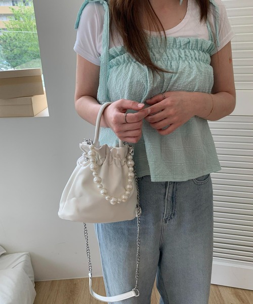 cream creme（クリームクレーム）の「パールバケットバッグ（トートバッグ・レディース・ブラック/ホワイト/カーキ/イエロー・FREE）」の21枚目の写真