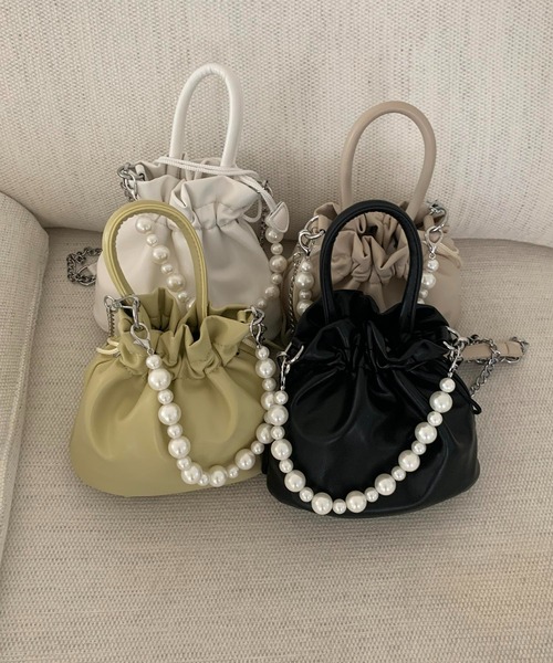 cream creme（クリームクレーム）の「パールバケットバッグ（トートバッグ・レディース・ブラック/ホワイト/カーキ/イエロー・FREE）」の16枚目の写真