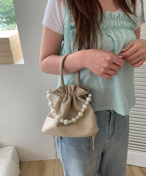 cream creme（クリームクレーム）の「パールバケットバッグ（トートバッグ・レディース・ブラック/ホワイト/カーキ/イエロー・FREE）」の8枚目の写真