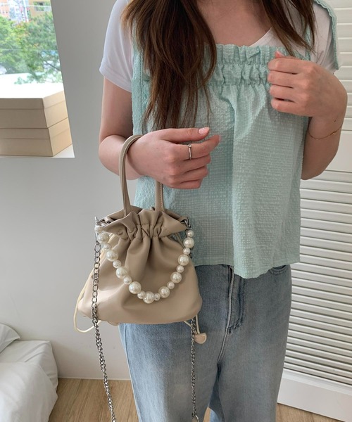 cream creme（クリームクレーム）の「パールバケットバッグ（トートバッグ・レディース・ブラック/ホワイト/カーキ/イエロー・FREE）」の14枚目の写真