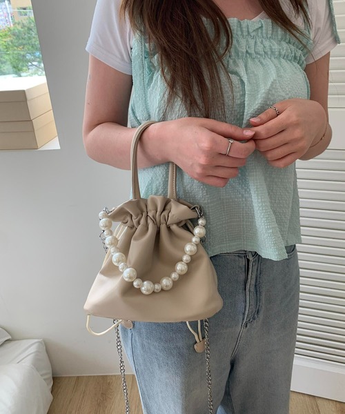 cream creme（クリームクレーム）の「パールバケットバッグ（トートバッグ・レディース・ブラック/ホワイト/カーキ/イエロー・FREE）」の19枚目の写真