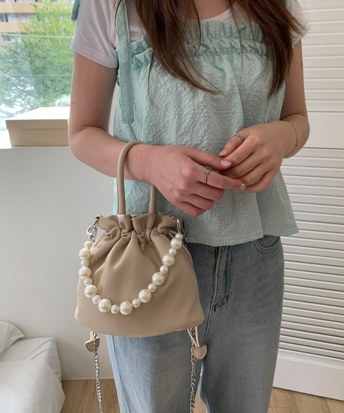 cream creme（クリームクレーム）の「パールバケットバッグ（トートバッグ・レディース・ブラック/ホワイト/カーキ/イエロー・FREE）」の11枚目の写真