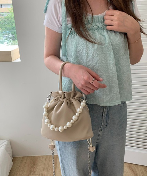 cream creme（クリームクレーム）の「パールバケットバッグ（トートバッグ・レディース・ブラック/ホワイト/カーキ/イエロー・FREE）」の22枚目の写真