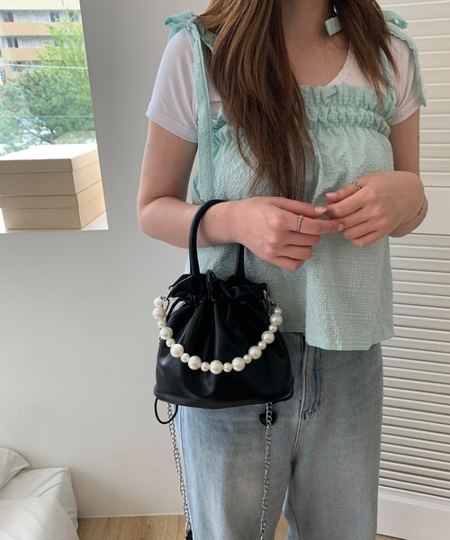 cream creme（クリームクレーム）の「パールバケットバッグ（トートバッグ・レディース・ブラック/ホワイト/カーキ/イエロー・FREE）」の17枚目の写真