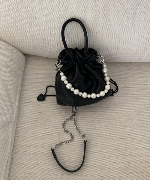 cream creme（クリームクレーム）の「パールバケットバッグ（トートバッグ・レディース・ブラック/ホワイト/カーキ/イエロー・FREE）」の9枚目の写真