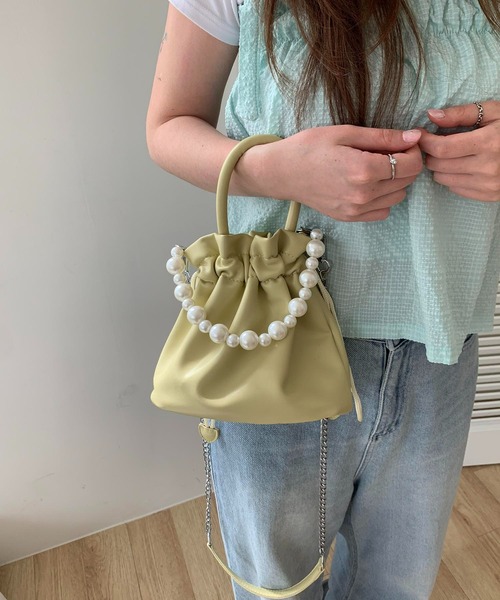 cream creme（クリームクレーム）の「パールバケットバッグ（トートバッグ・レディース・ブラック/ホワイト/カーキ/イエロー・FREE）」の12枚目の写真
