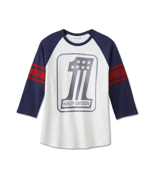 Harley-Davidson(ハーレーダビッドソン)の「ナンバーワン3/4ラグランTシャツ(Tシャツ/カットソー・メンズ・ホワイト×ブルー・SMALL/MEDIUM/LARGE/X-LARGE)」の4枚目の写真