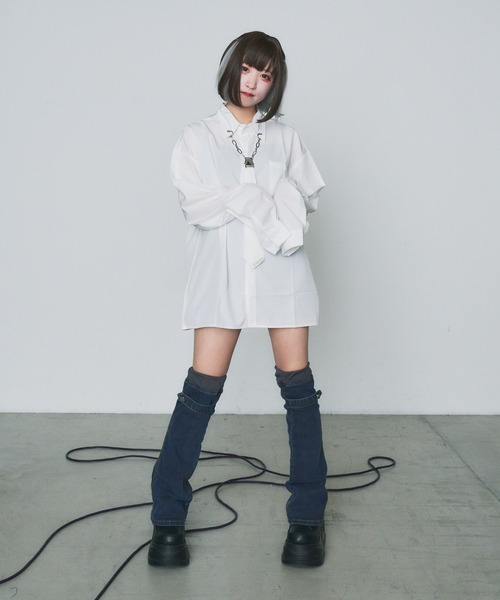 WEGO(ウィゴー)の「WEGO/【一部店限定】ネクタイモチーフロングスリーブシャツ(シャツ/ブラウス・レディース・ホワイト/ブラック・FREE)」の5枚目の写真