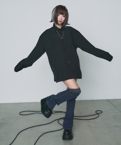 WEGO(ウィゴー)の「WEGO/【一部店限定】ネクタイモチーフロングスリーブシャツ(シャツ/ブラウス・レディース・ホワイト/ブラック・FREE)」の7枚目の写真
