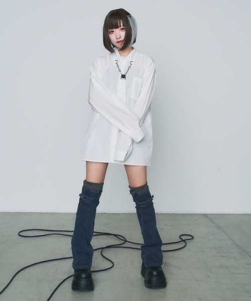 WEGO(ウィゴー)の「WEGO/【一部店限定】ネクタイモチーフロングスリーブシャツ(シャツ/ブラウス・レディース・ホワイト/ブラック・FREE)」の3枚目の写真