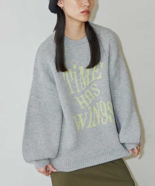 Auntie Rosa Holiday（アンティローザホリデー）の「ロゴジャガードオーバーサイズプルオーバー（ニット/セーター・レディース・グレー/ネイビー・FREE）」の5枚目の写真