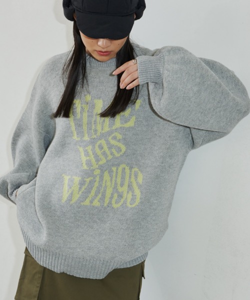 Auntie Rosa Holiday（アンティローザホリデー）の「ロゴジャガードオーバーサイズプルオーバー（ニット/セーター・レディース・グレー/ネイビー・FREE）」の4枚目の写真