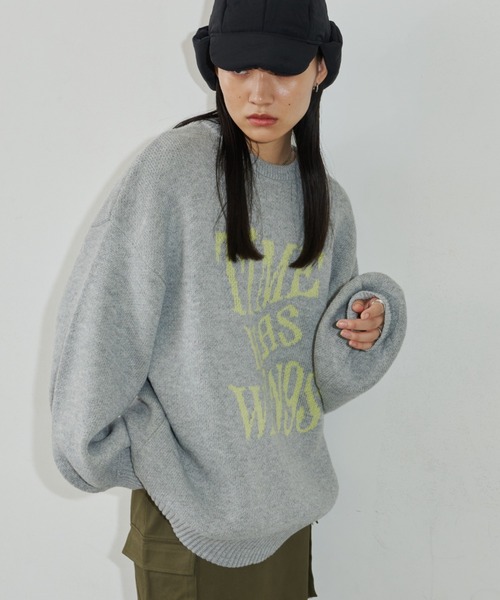 Auntie Rosa Holiday（アンティローザホリデー）の「ロゴジャガードオーバーサイズプルオーバー（ニット/セーター・レディース・グレー/ネイビー・FREE）」の6枚目の写真