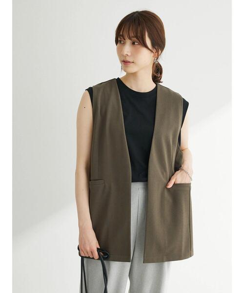 Green　Parks（グリーンパークス）の「着流しカットジョーゼットジレ（ベスト・レディース・ブラック/カーキ・FREE）」の6枚目の写真