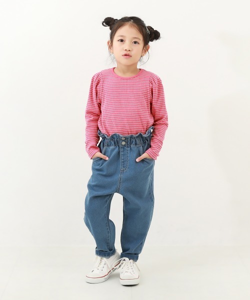 devirock（デビロック）の「細リブ パフスリーブ ボーダー長袖Tシャツ（Tシャツ/カットソー・キッズ・レッド系1/ダークグリーン/ブラック/ピンク系6/ブルー系6・160cm/130cm/120cm/150cm/140cm/100cm/110cm）」の11枚目の写真