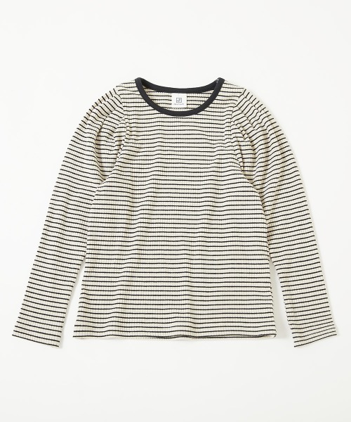 devirock（デビロック）の「細リブ パフスリーブ ボーダー長袖Tシャツ（Tシャツ/カットソー・キッズ・レッド系1/ダークグリーン/ブラック/ピンク系6/ブルー系6・160cm/130cm/120cm/150cm/140cm/100cm/110cm）」の13枚目の写真