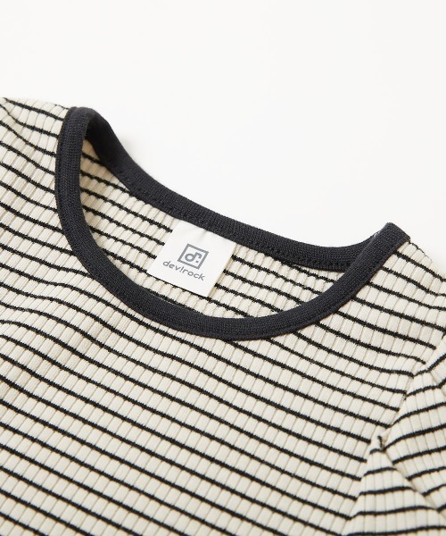 devirock（デビロック）の「細リブ パフスリーブ ボーダー長袖Tシャツ（Tシャツ/カットソー・キッズ・レッド系1/ダークグリーン/ブラック/ピンク系6/ブルー系6・160cm/130cm/120cm/150cm/140cm/100cm/110cm）」の16枚目の写真