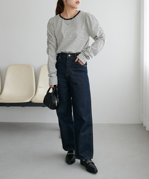 DISCOAT（ディスコート）の「ボーダーパワショルプルオーバー（Tシャツ/カットソー・レディース・ブラック/オフホワイト/バーガンディー・FREE）」の4枚目の写真