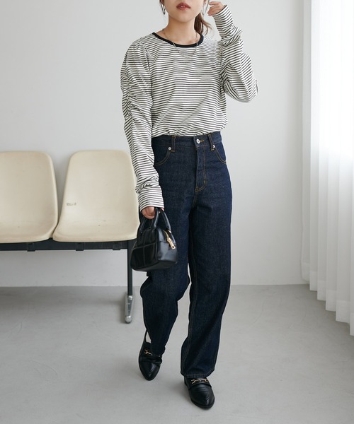 DISCOAT（ディスコート）の「ボーダーパワショルプルオーバー（Tシャツ/カットソー・レディース・ブラック/オフホワイト/バーガンディー・FREE）」の5枚目の写真