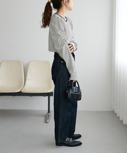 DISCOAT（ディスコート）の「ボーダーパワショルプルオーバー（Tシャツ/カットソー・レディース・ブラック/オフホワイト/バーガンディー・FREE）」の6枚目の写真