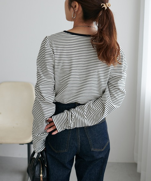 DISCOAT（ディスコート）の「ボーダーパワショルプルオーバー（Tシャツ/カットソー・レディース・ブラック/オフホワイト/バーガンディー・FREE）」の13枚目の写真