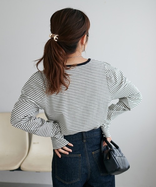 DISCOAT（ディスコート）の「ボーダーパワショルプルオーバー（Tシャツ/カットソー・レディース・ブラック/オフホワイト/バーガンディー・FREE）」の14枚目の写真