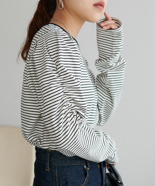 DISCOAT（ディスコート）の「ボーダーパワショルプルオーバー（Tシャツ/カットソー・レディース・ブラック/オフホワイト/バーガンディー・FREE）」の12枚目の写真