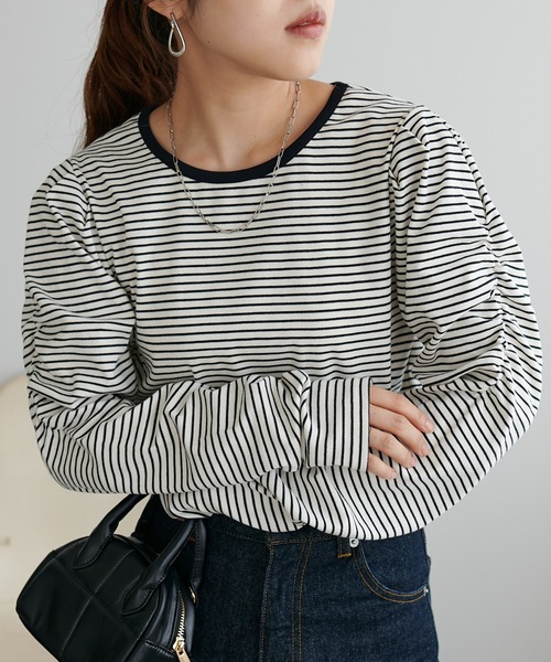 DISCOAT（ディスコート）の「ボーダーパワショルプルオーバー（Tシャツ/カットソー・レディース・ブラック/オフホワイト/バーガンディー・FREE）」の8枚目の写真