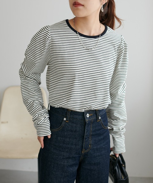 DISCOAT（ディスコート）の「ボーダーパワショルプルオーバー（Tシャツ/カットソー・レディース・ブラック/オフホワイト/バーガンディー・FREE）」の10枚目の写真