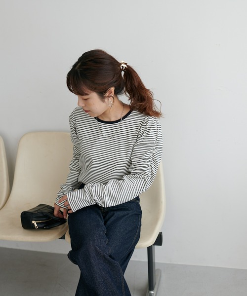 DISCOAT（ディスコート）の「ボーダーパワショルプルオーバー（Tシャツ/カットソー・レディース・ブラック/オフホワイト/バーガンディー・FREE）」の16枚目の写真