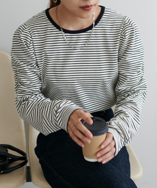 DISCOAT（ディスコート）の「ボーダーパワショルプルオーバー（Tシャツ/カットソー・レディース・ブラック/オフホワイト/バーガンディー・FREE）」の17枚目の写真