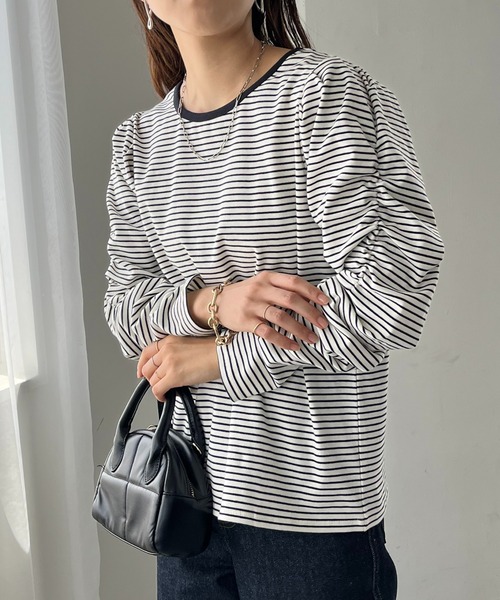 DISCOAT（ディスコート）の「ボーダーパワショルプルオーバー（Tシャツ/カットソー・レディース・ブラック/オフホワイト/バーガンディー・FREE）」の20枚目の写真