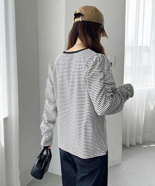 DISCOAT（ディスコート）の「ボーダーパワショルプルオーバー（Tシャツ/カットソー・レディース・ブラック/オフホワイト/バーガンディー・FREE）」の21枚目の写真