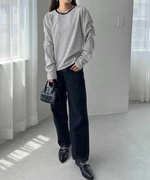 DISCOAT（ディスコート）の「ボーダーパワショルプルオーバー（Tシャツ/カットソー・レディース・ブラック/オフホワイト/バーガンディー・FREE）」の18枚目の写真