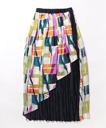Q | 幾何柄プリーツスカート(スカート)