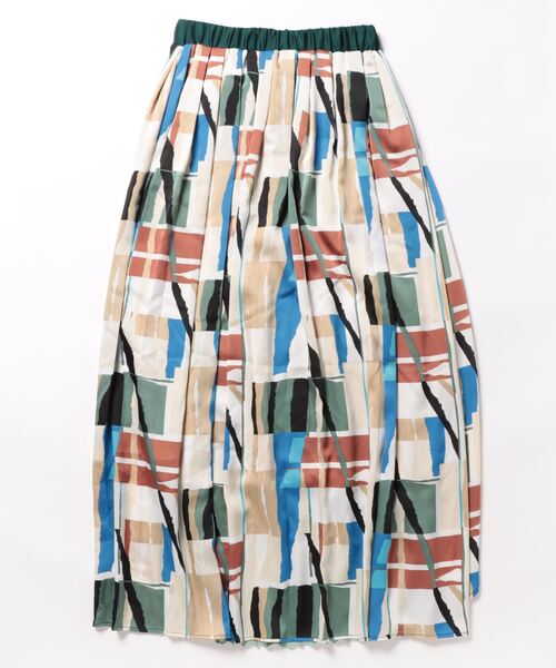 Q（キュー）の「幾何学柄プリーツスカート（スカート・レディース・グリーン系/ピンク系・MEDIUM）」の4枚目の写真