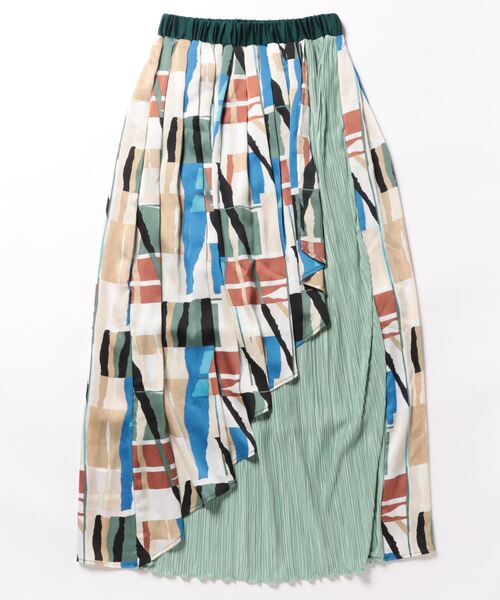 Q（キュー）の「幾何学柄プリーツスカート（スカート・レディース・グリーン系/ピンク系・MEDIUM）」の3枚目の写真