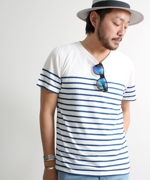 WEGO（ウィゴー）の「WEGO/パネルボーダーTシャツ（Tシャツ/カットソー・メンズ・ネイビー/トリコロール・MEDIUM/LARGE）」の2枚目の写真