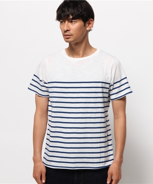 WEGO（ウィゴー）の「WEGO/パネルボーダーTシャツ（Tシャツ/カットソー・メンズ・ネイビー/トリコロール・MEDIUM/LARGE）」の4枚目の写真