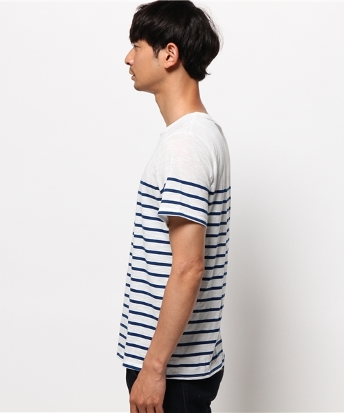 WEGO（ウィゴー）の「WEGO/パネルボーダーTシャツ（Tシャツ/カットソー・メンズ・ネイビー/トリコロール・MEDIUM/LARGE）」の5枚目の写真